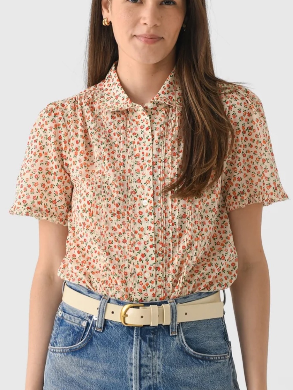 Trovata Birds of Paradis Floral Pintuck Blouse